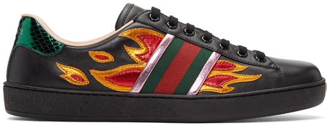 gucci sneakers flame black|black Gucci sneakers on sale.